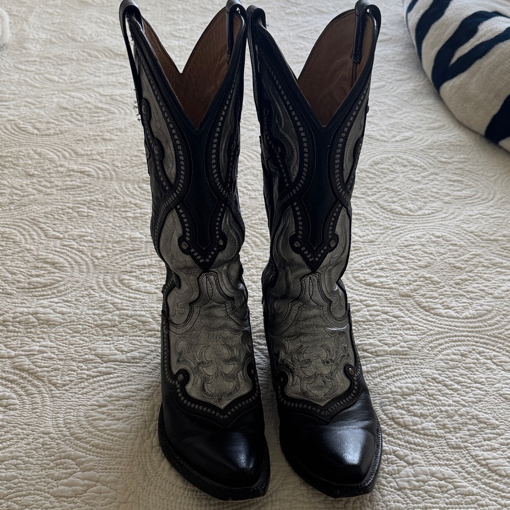 Lucchese Black and Gray Heeled Boots